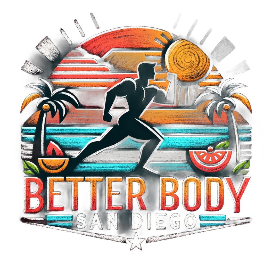 Dynamic and inspiring, featuring elements that suggest health, fitness, and the vibrant atmosphere of San Diego.